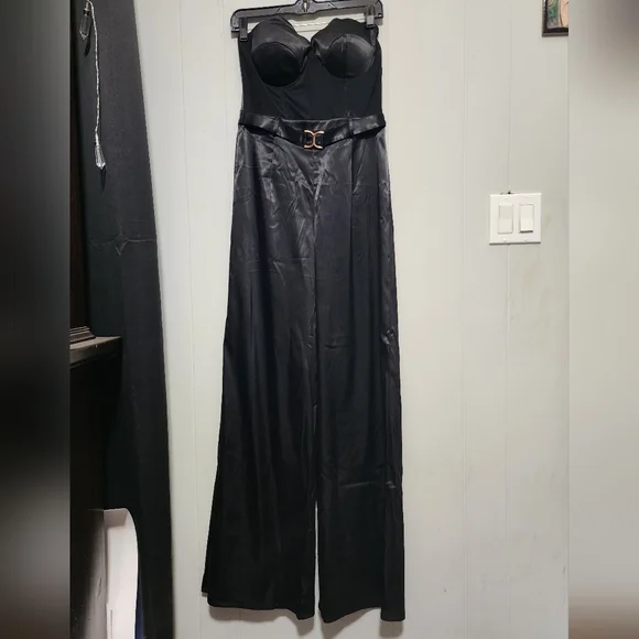 NWT Gorgeous Akira Midnight Black Satin Jumpsuit 😍 - Picture 13 of 14